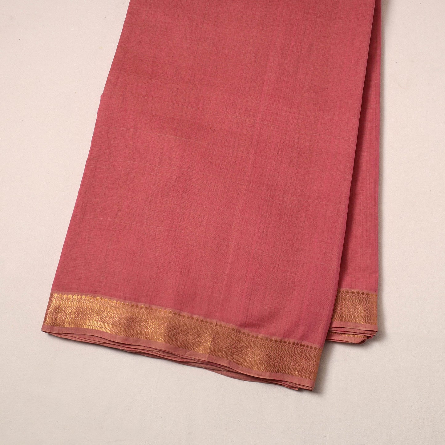 Pink Handloom Mangalagiri Cotton Fabric with Zari Border