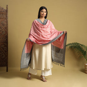 Pink Handloom Mercerized Cotton Pochampally Ikat Dupatta