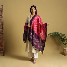 Pink Handloom Mercerized Cotton Pochampally Ikat Dupatta