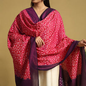 Pink Handloom Mercerized Cotton Pochampally Ikat Dupatta