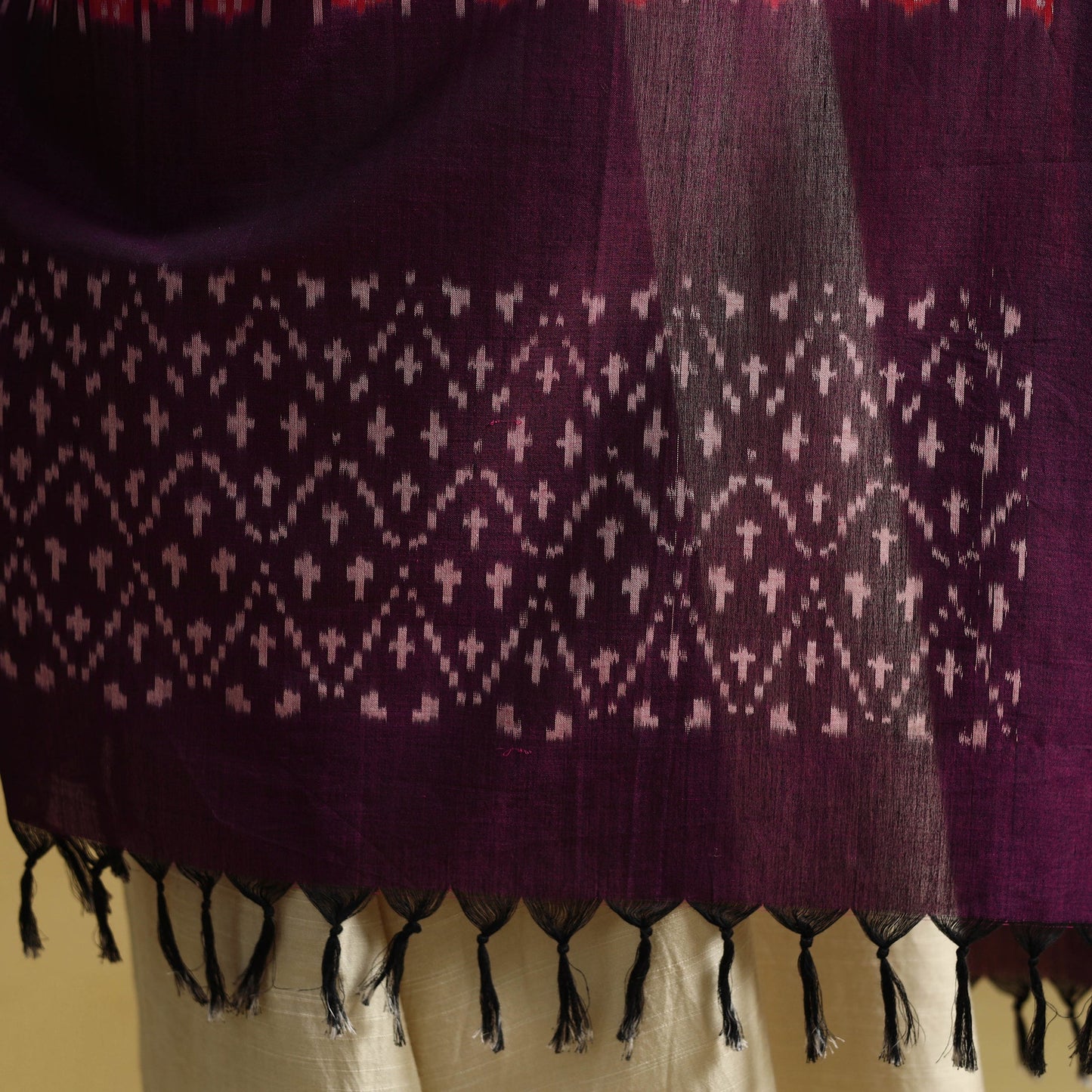 Pink Handloom Mercerized Cotton Pochampally Ikat Dupatta