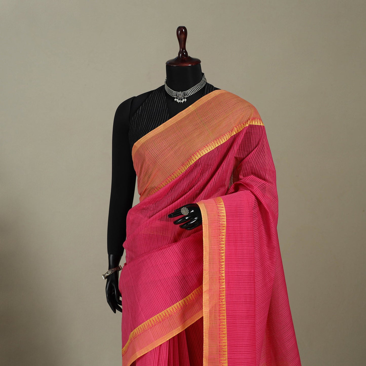 Pink Handloom Missing Checks Cotton Mangalagiri Saree
