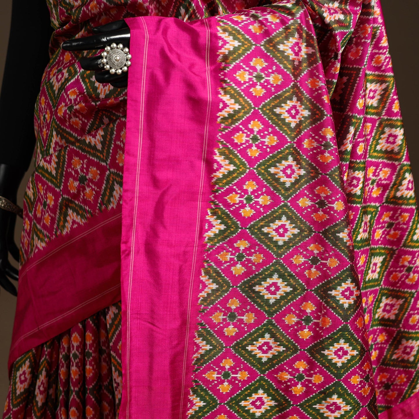 Handloom mulberry silk patola ikat pochampally saree 09