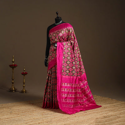 Handloom mulberry silk patola ikat pochampally saree 09