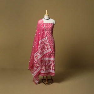 Pink - handloom phulia jamdani silk cotton 2pc unstitched