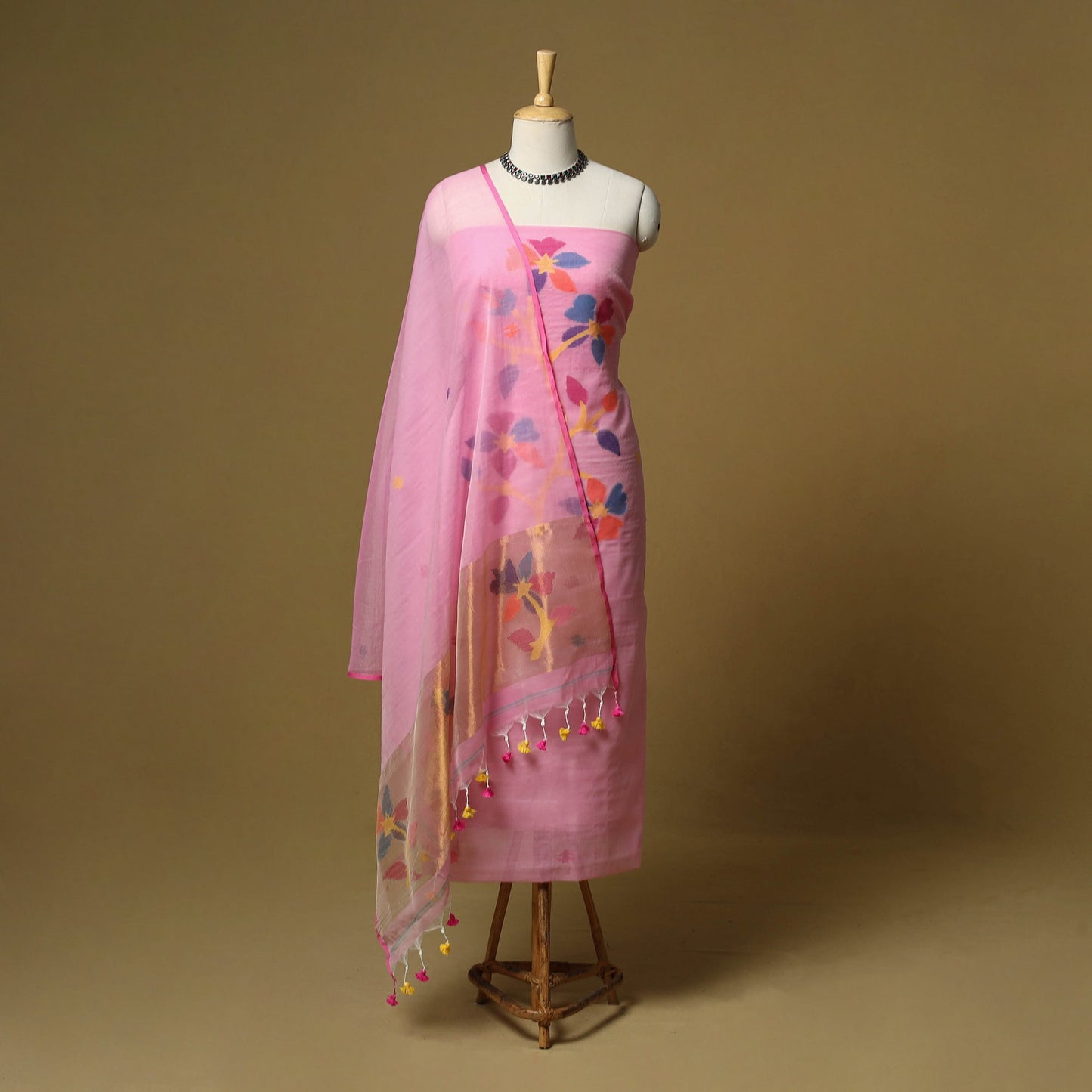 Handloom phulia jamdani silk cotton 2pc unstitched dress