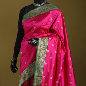 Pink - handloom pure katan silk kaduwa zari buti banarasi