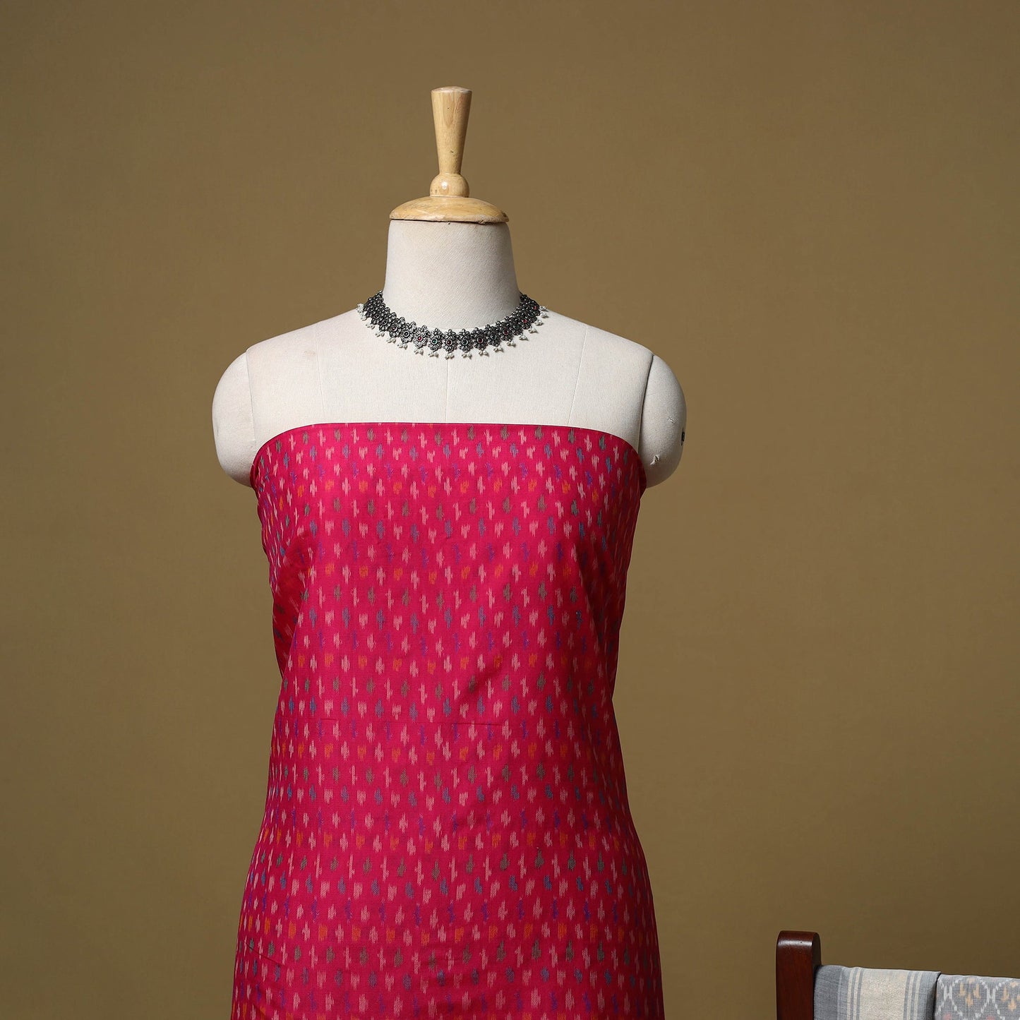 Pink - handloom sico pochampally ikat 2pc unstitched dress