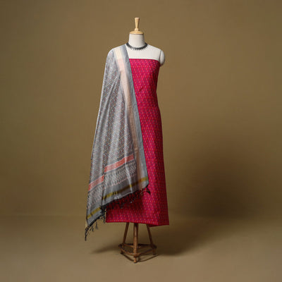 Pink - handloom sico pochampally ikat 2pc unstitched dress