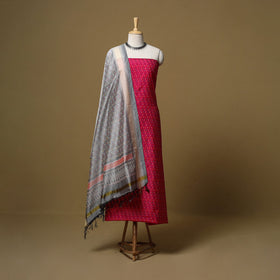 Pink - handloom sico pochampally ikat 2pc unstitched dress