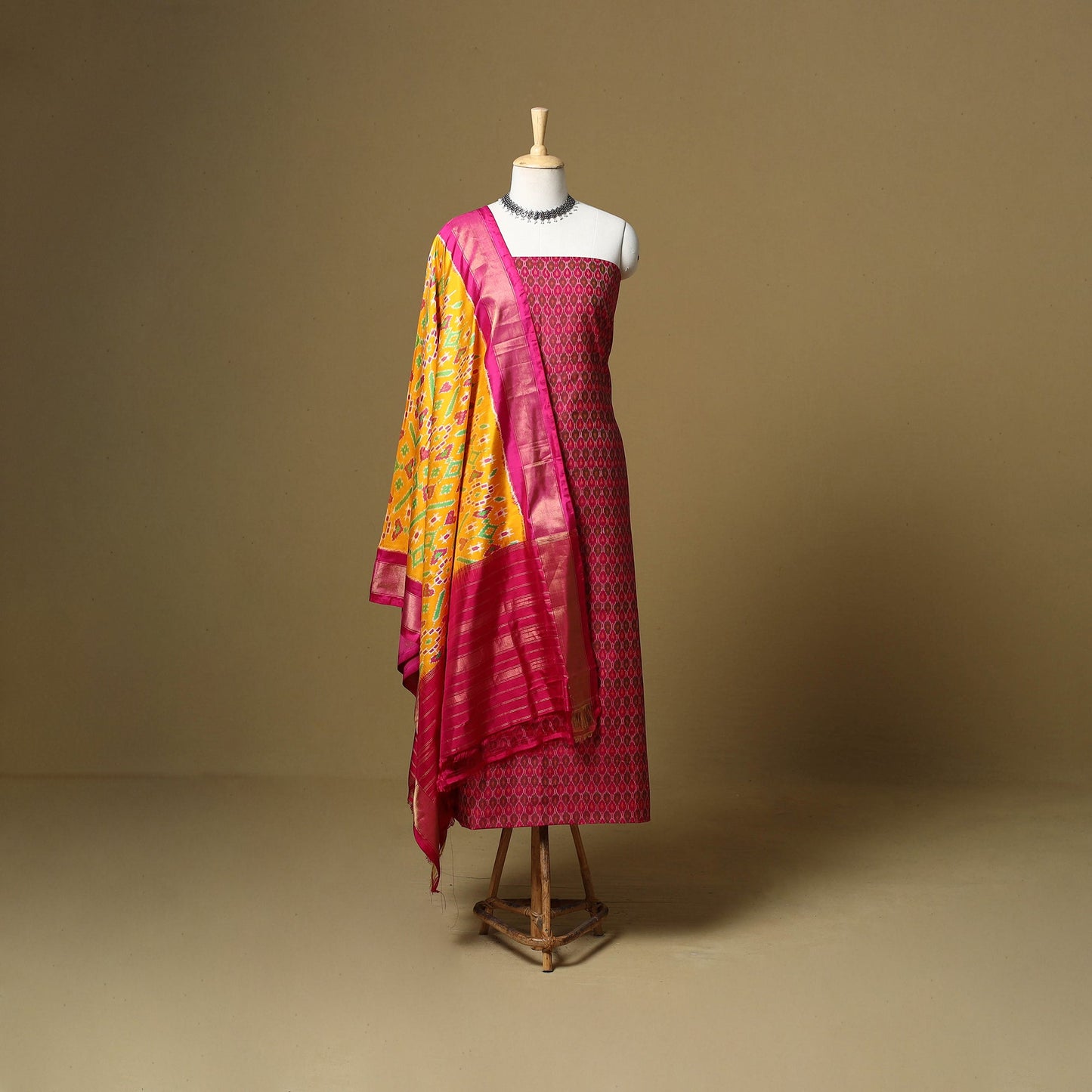 Pink - handloom sico pochampally ikat 2pc unstitched dress