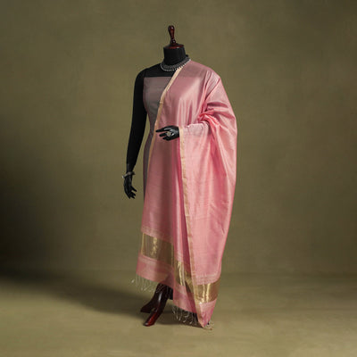 Pink - handloom silk cotton maheshwari dupatta 37