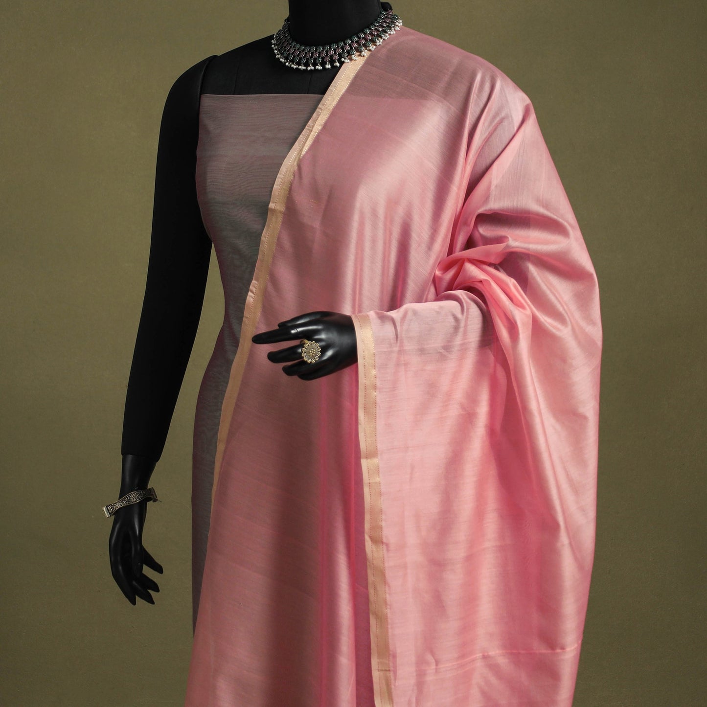 Pink - handloom silk cotton maheshwari dupatta 37