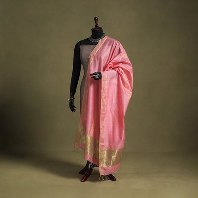 Pink - handloom silk cotton maheshwari dupatta 40