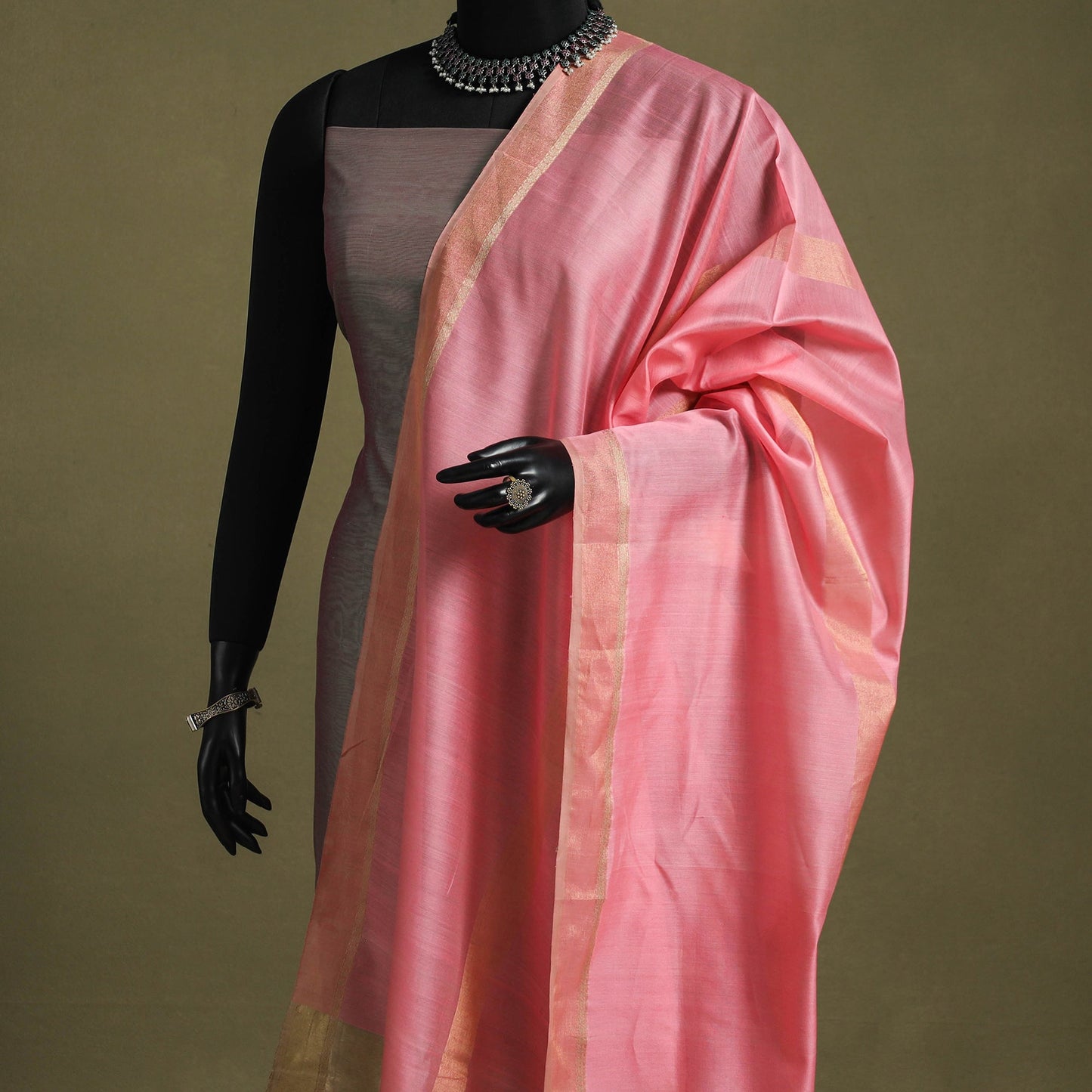 Pink - handloom silk cotton maheshwari dupatta 40
