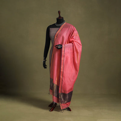Pink - handloom silk cotton maheshwari dupatta 44