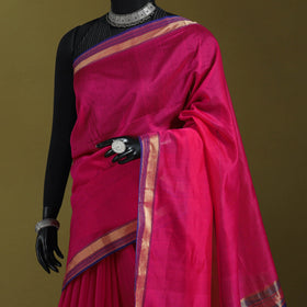 Pink - handloom silk cotton maheshwari saree with zari