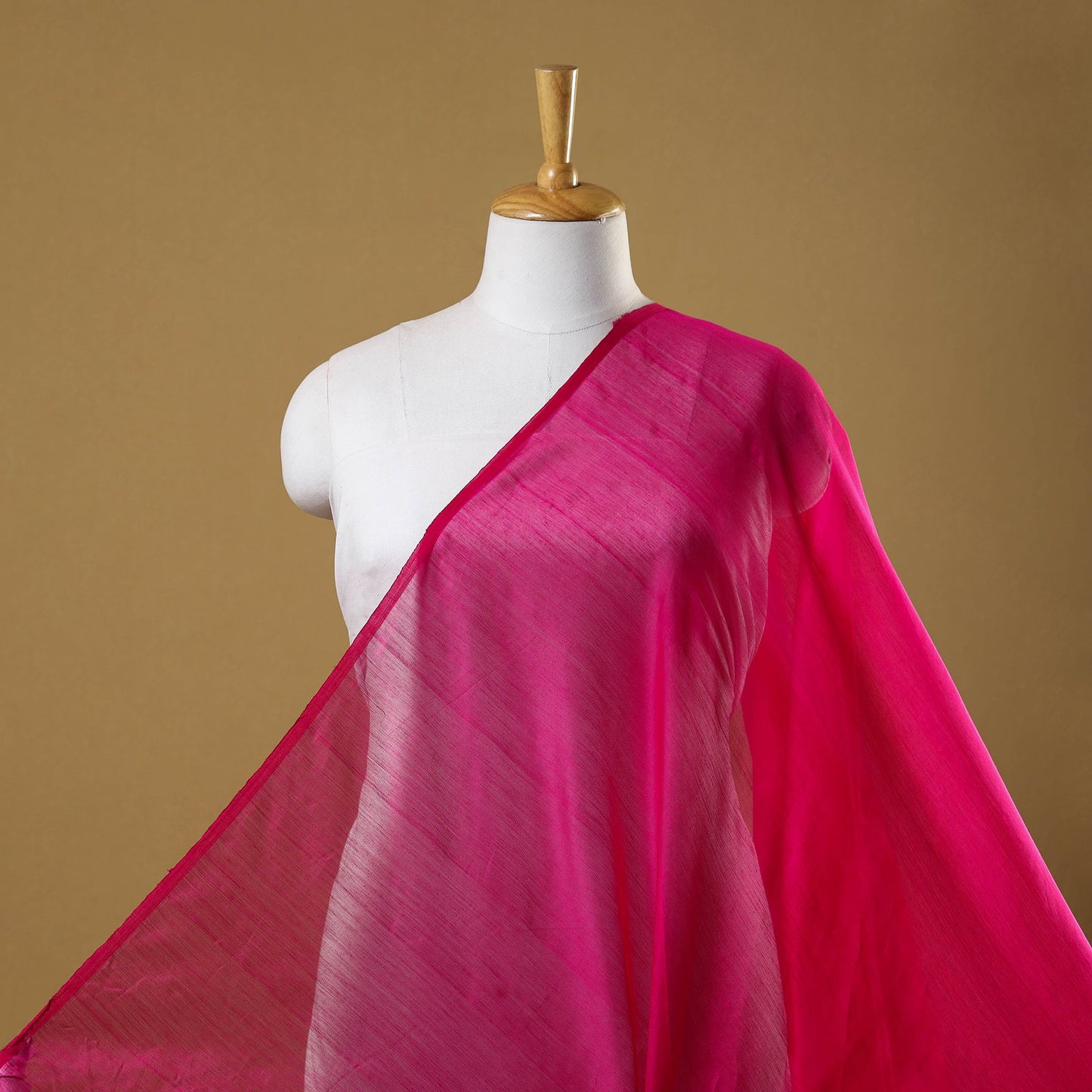 Pink Handloom Silk Cotton Plain Chanderi Fabric