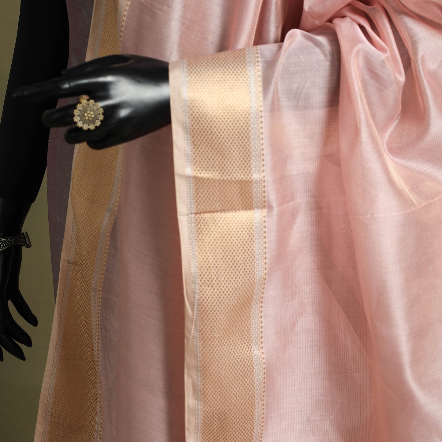 Pink - handloom silk cotton tissue zari maheshwari dupatta