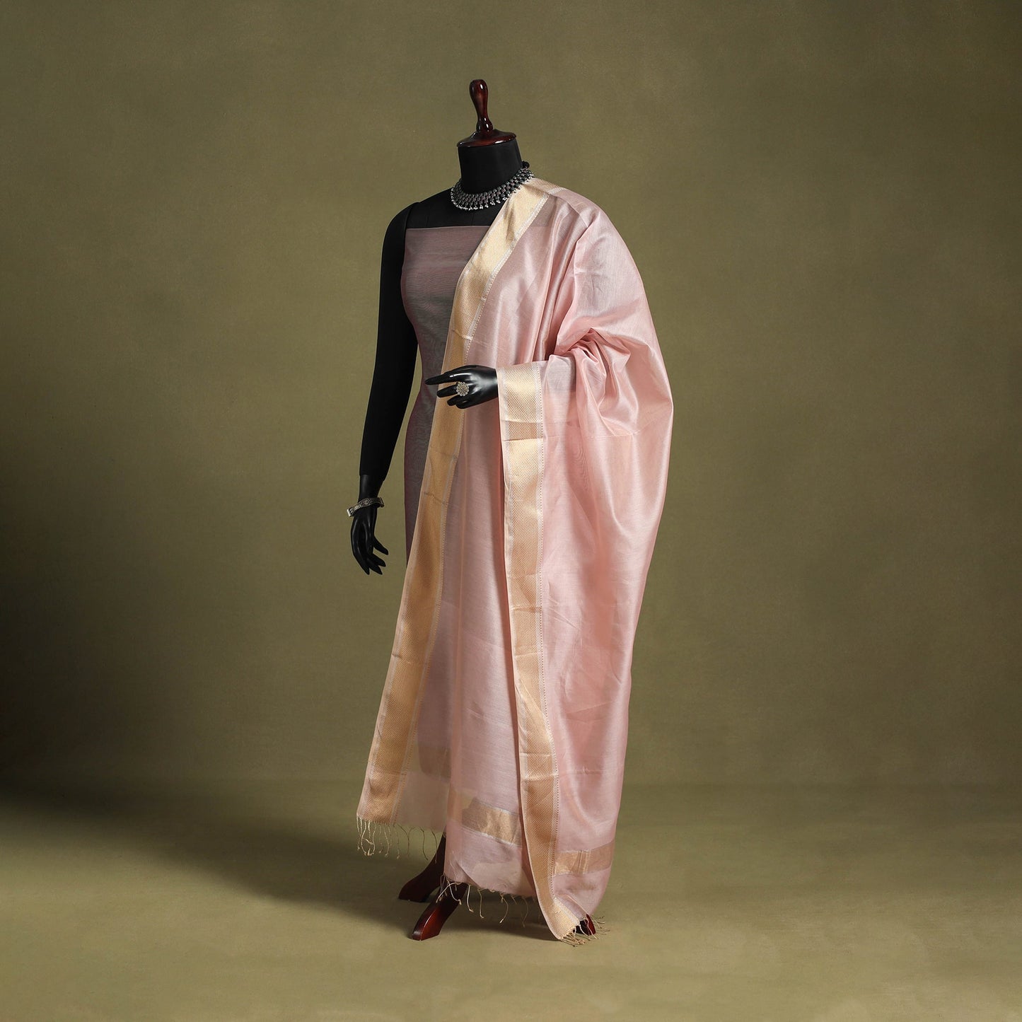 Pink - handloom silk cotton tissue zari maheshwari dupatta