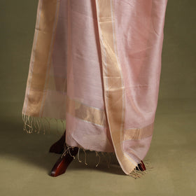 Pink - handloom silk cotton tissue zari maheshwari dupatta