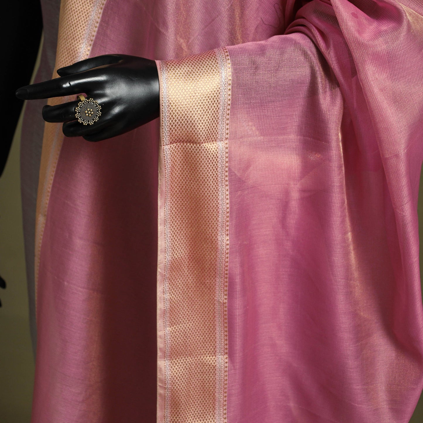 Pink - handloom silk cotton tissue zari maheshwari dupatta