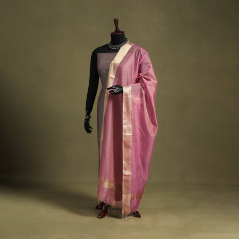 Pink - handloom silk cotton tissue zari maheshwari dupatta