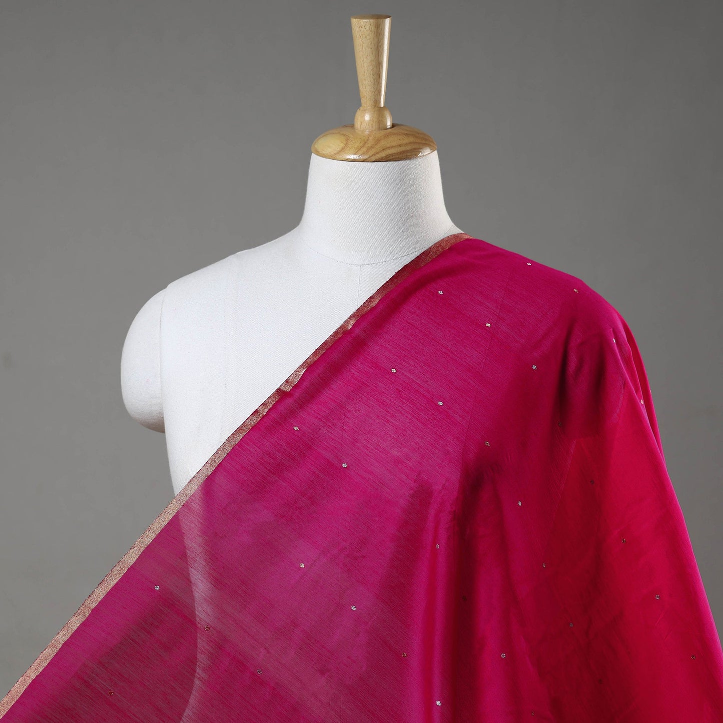 Pink - handloom silk cotton zari buti chanderi fabric 05