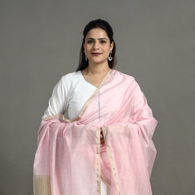 Pink - handloom silk cotton zari work maheshwari dupatta 07