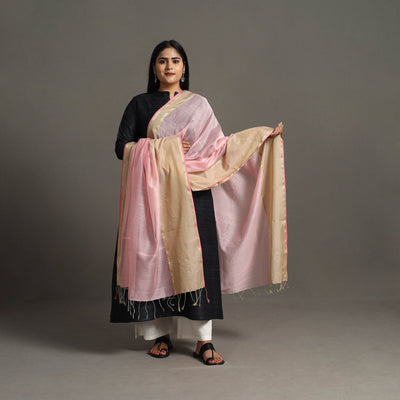 Pink - handloom silk cotton zari work maheshwari dupatta 39