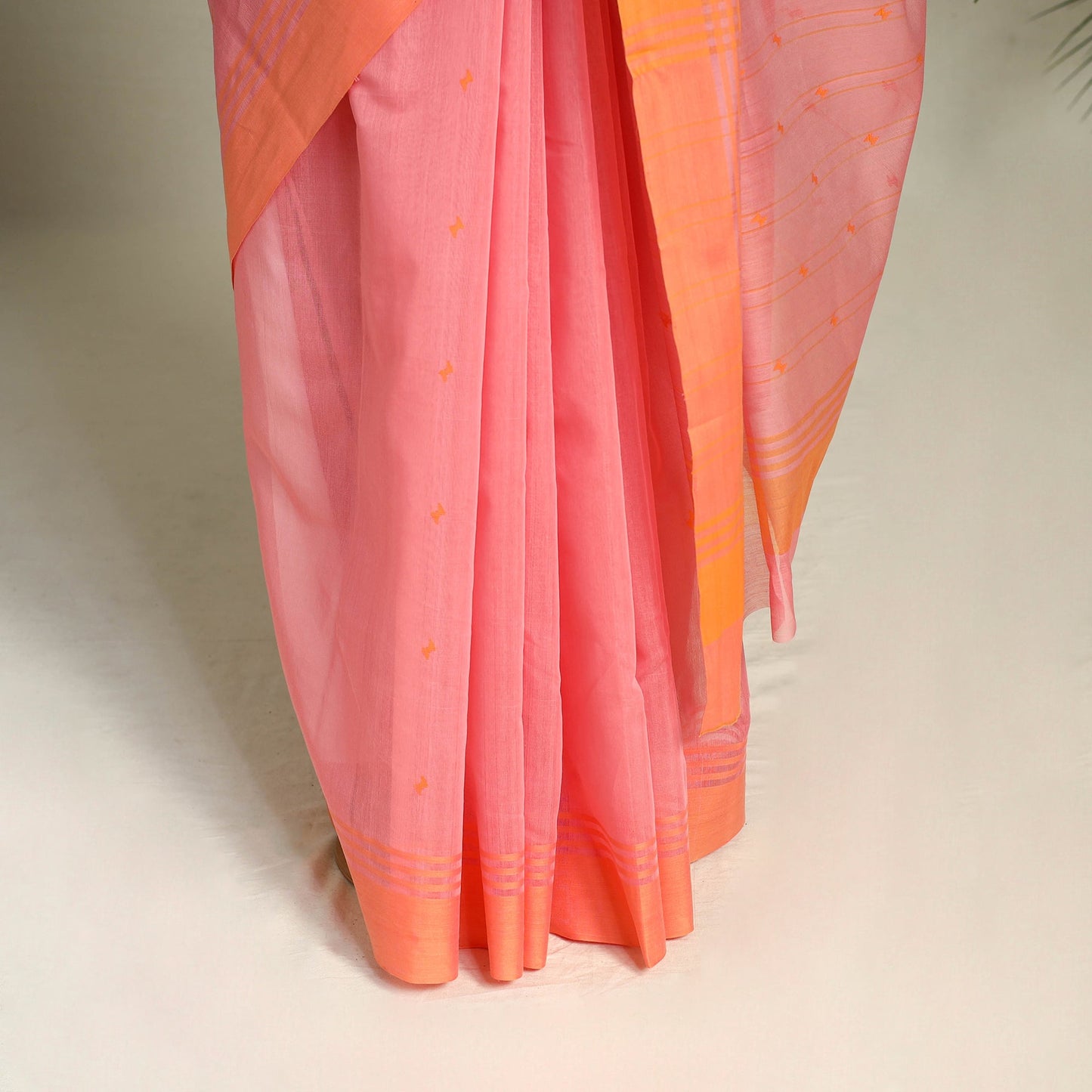 Pink - handloom thread buti chanderi cotton saree 07