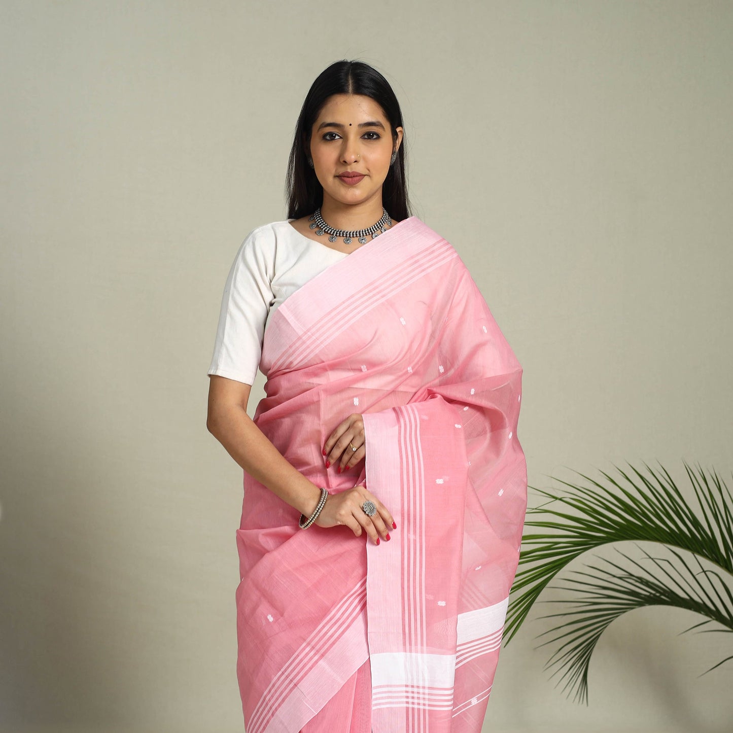 Buy Pink Handloom Thread Buti Chanderi Cotton Saree