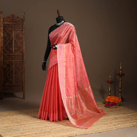 Pink - handloom tissue zari chanderi silk saree 09