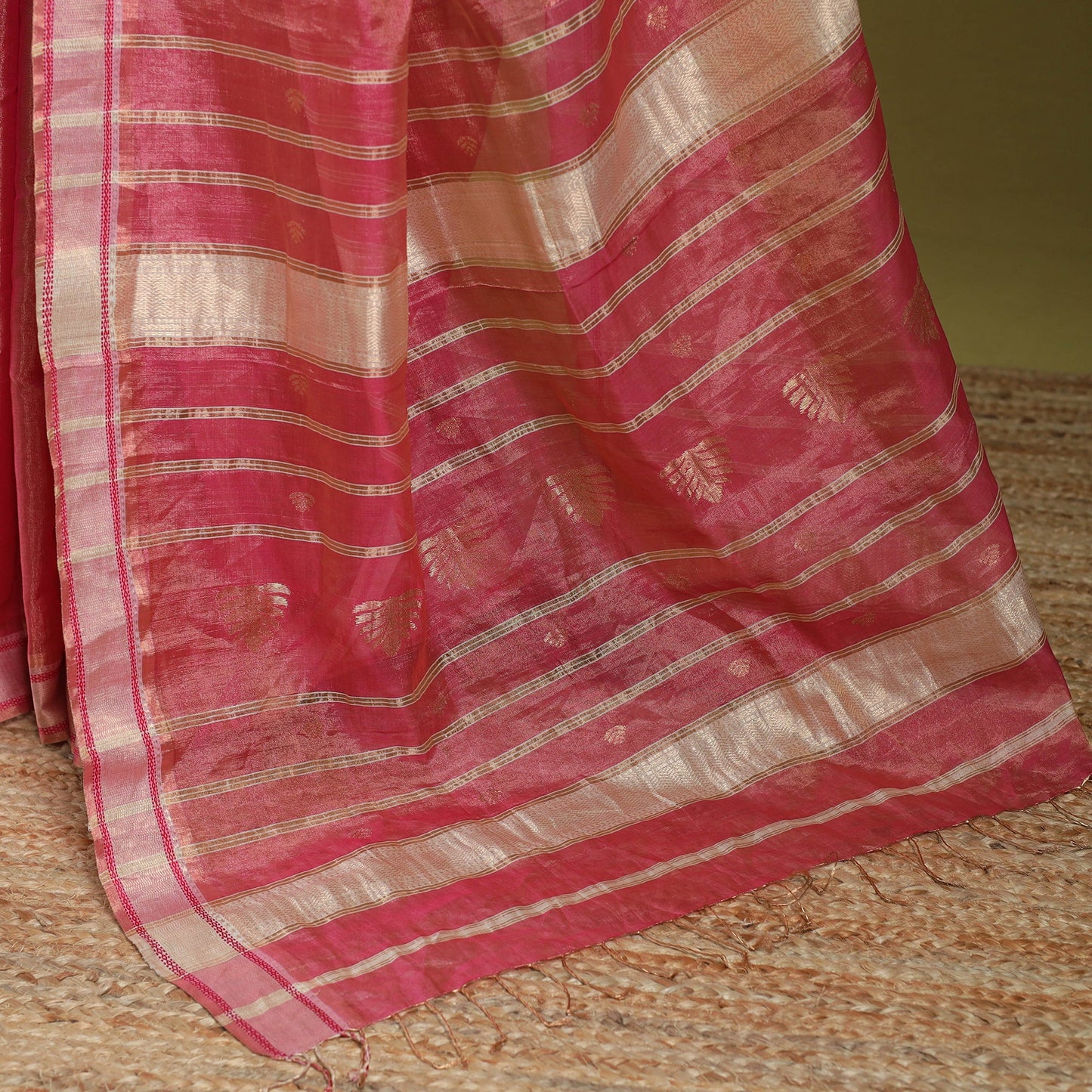 Pink - handloom tissue zari weave silk cotton buti