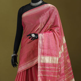 Pink - handloom tissue zari weave silk cotton buti