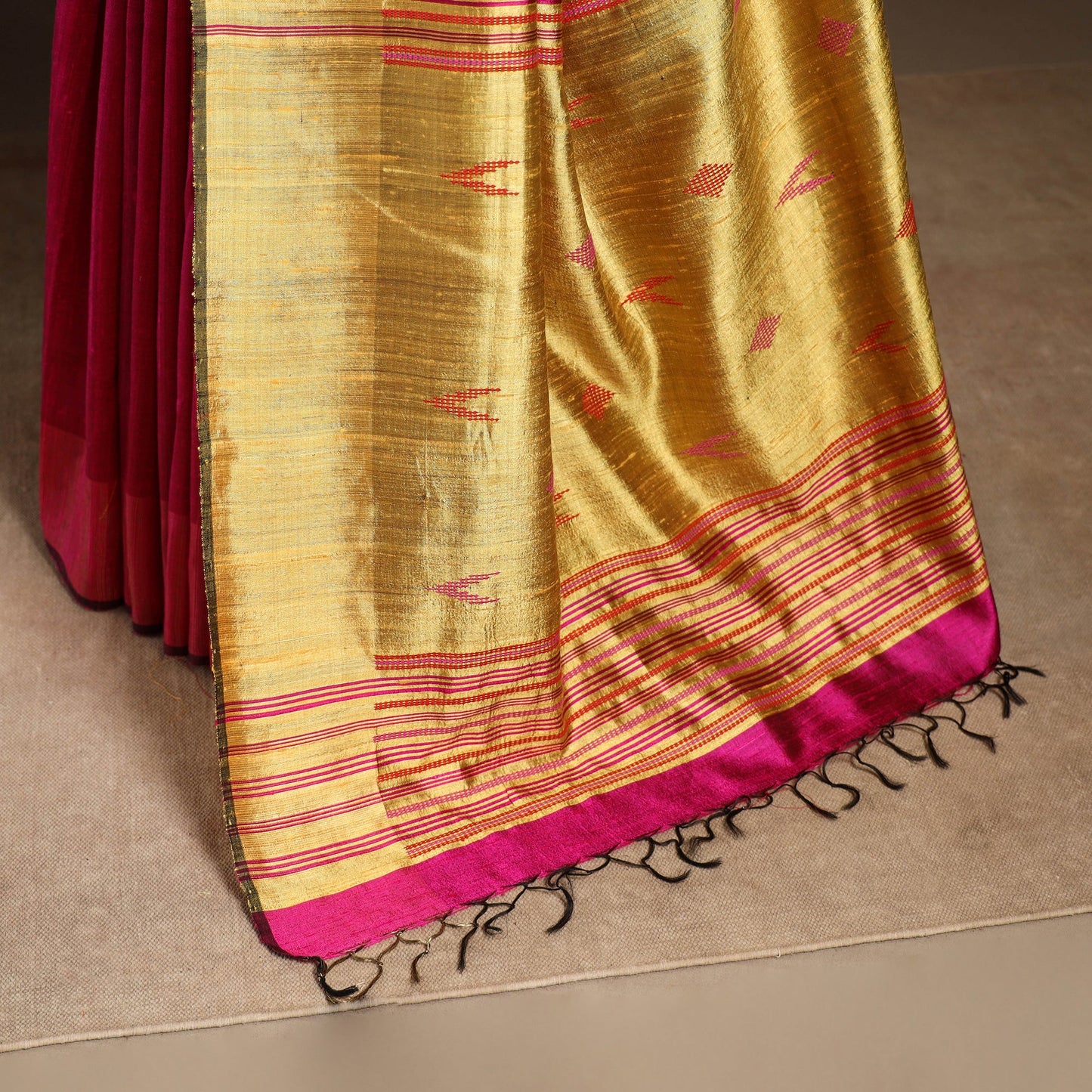 Pink - handloom tussar silk zari border bhagalpuri saree 06