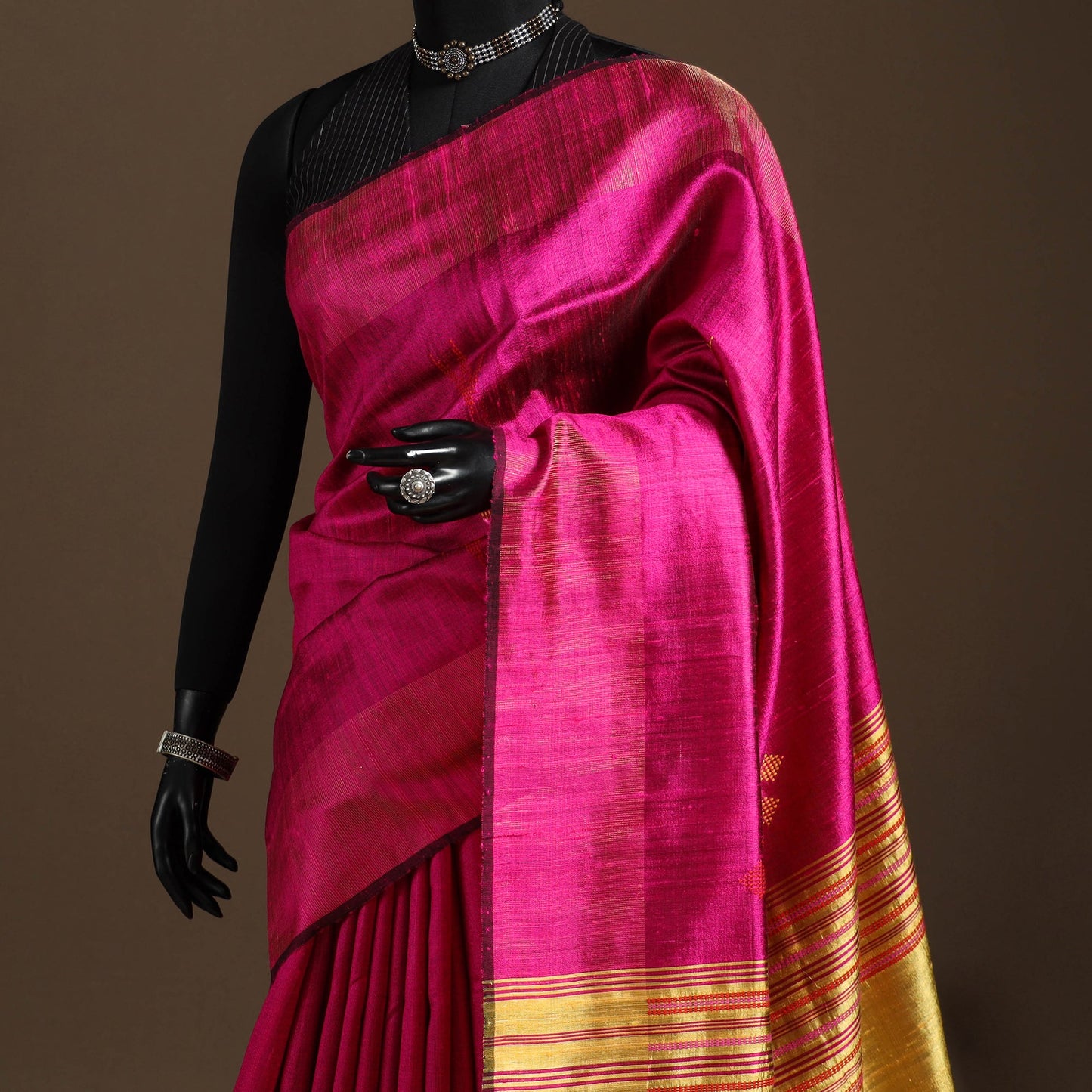 Pink - handloom tussar silk zari border bhagalpuri saree 06