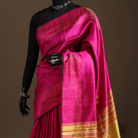 Pink - handloom tussar silk zari border bhagalpuri saree 06