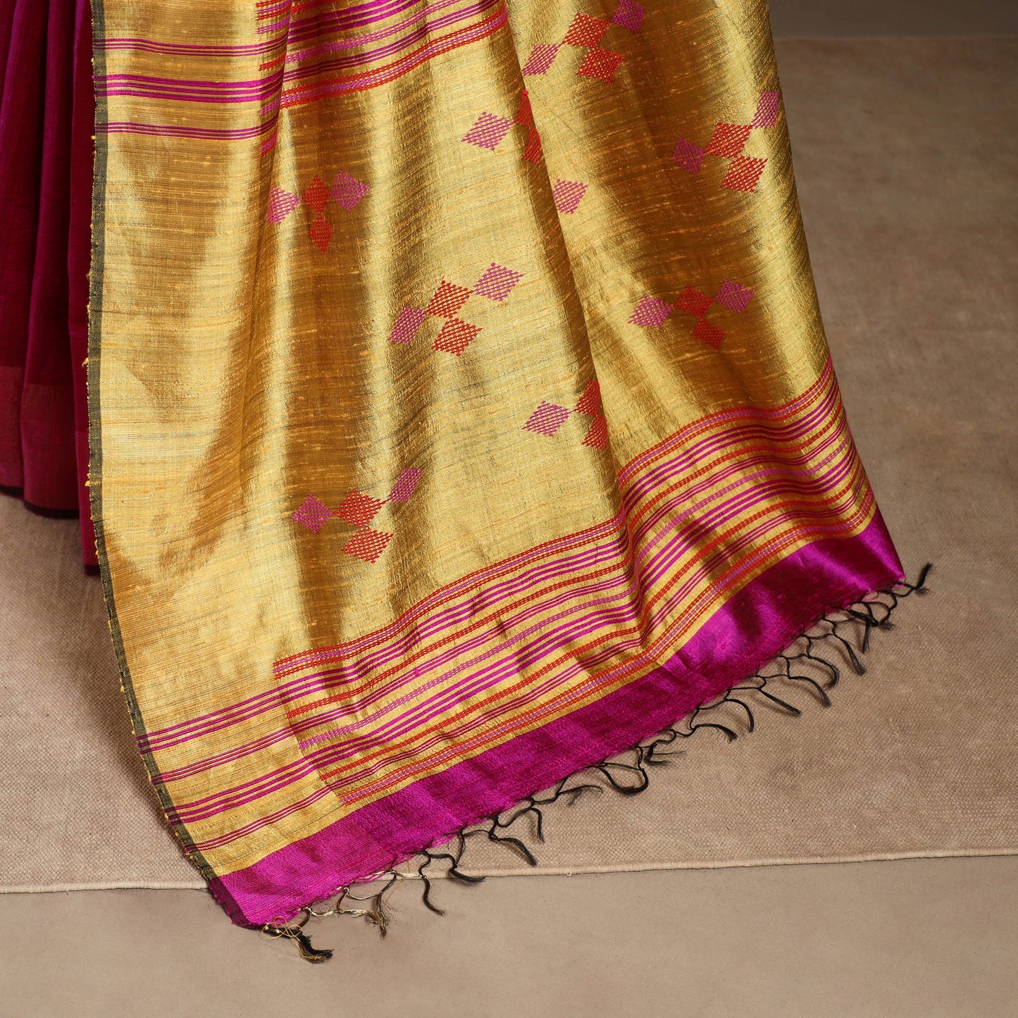 Pink - handloom tussar silk zari border bhagalpuri saree 09