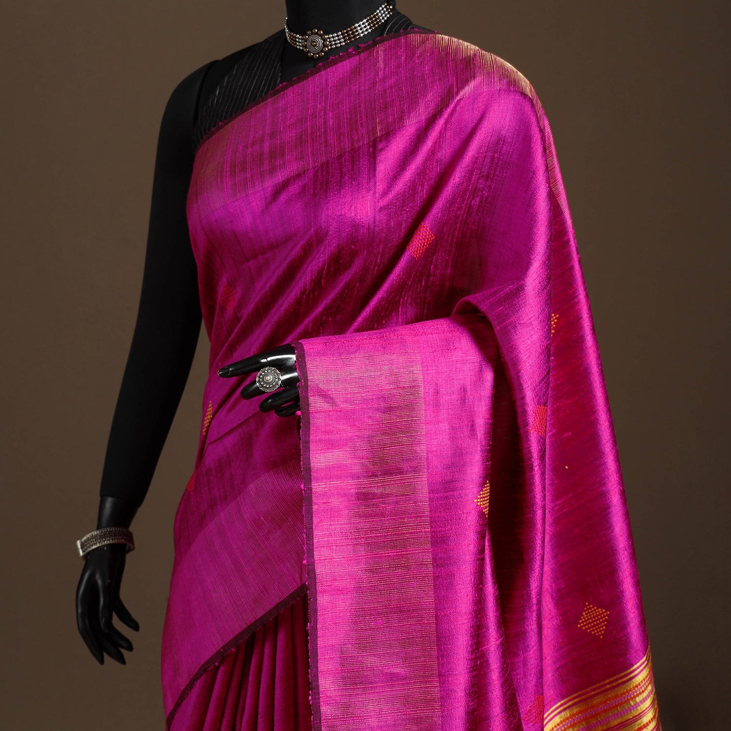 Pink - handloom tussar silk zari border bhagalpuri saree 09