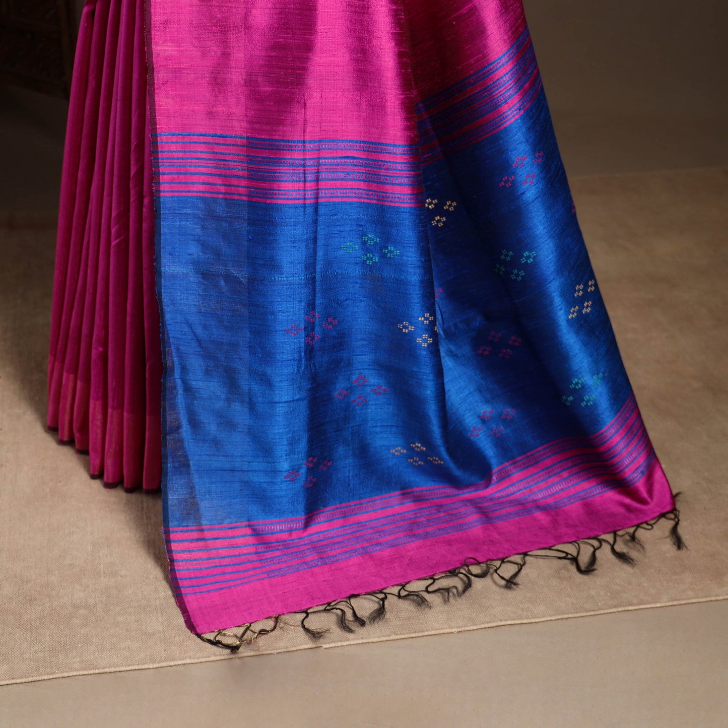 Pink - handloom tussar silk zari border bhagalpuri saree 13