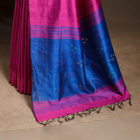 Pink - handloom tussar silk zari border bhagalpuri saree 13