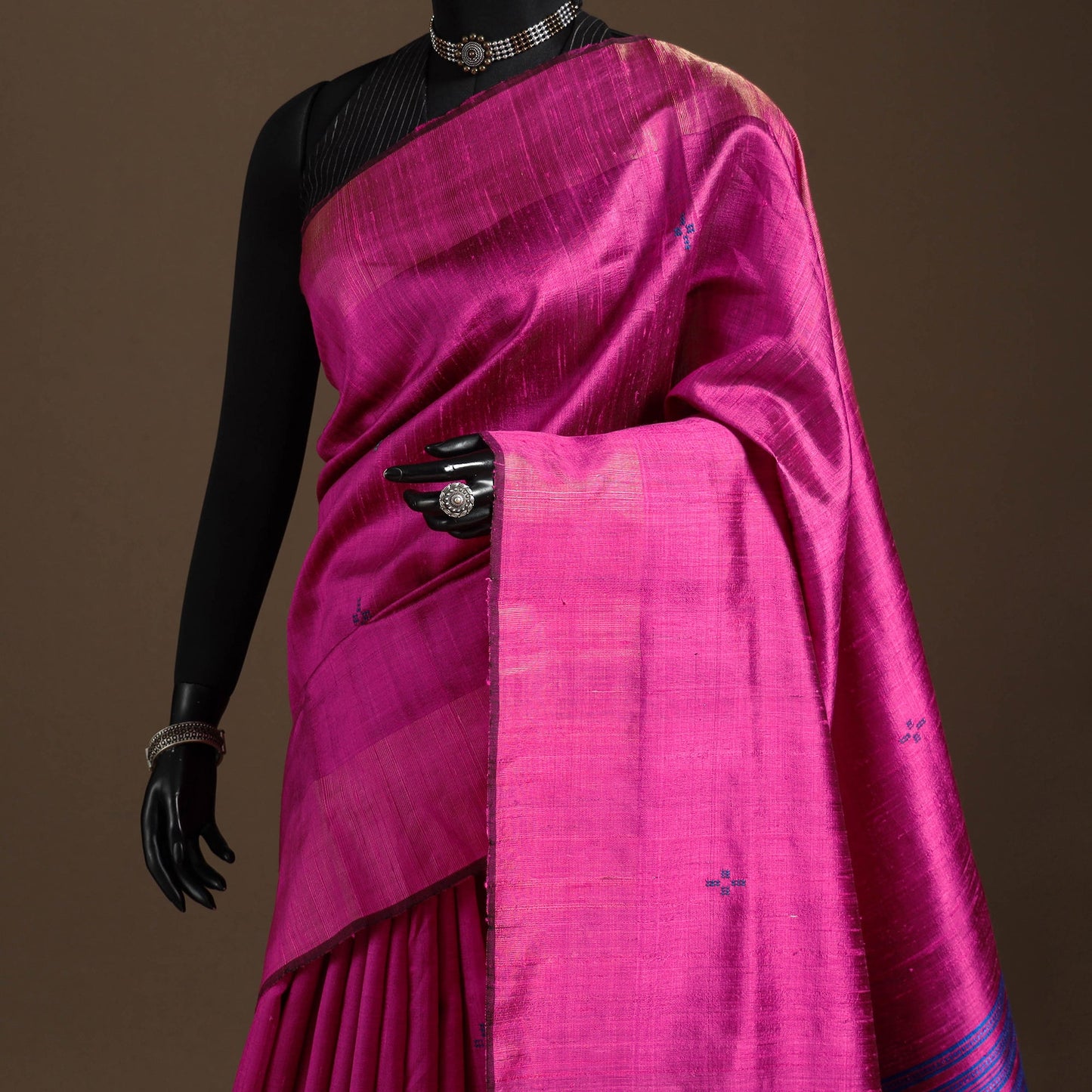 Pink - handloom tussar silk zari border bhagalpuri saree 13