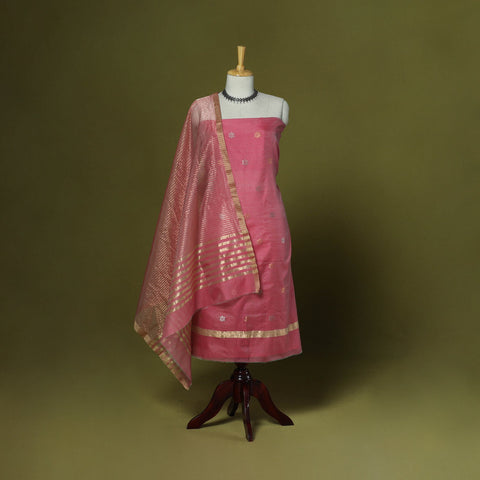Handloom zari buti chanderi silk 2pc unstitched dress