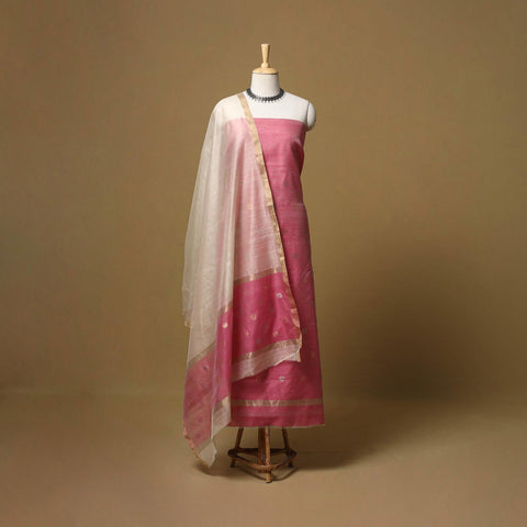 Handloom zari buti chanderi silk 2pc unstitched dress