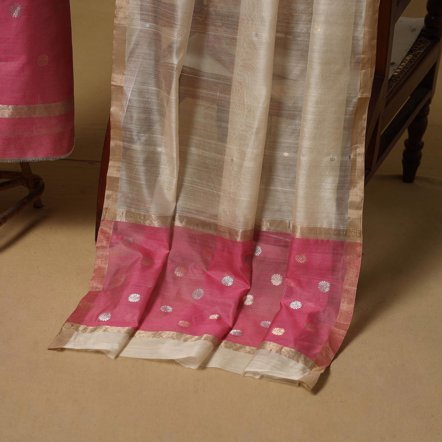 Handloom zari buti chanderi silk 2pc unstitched dress