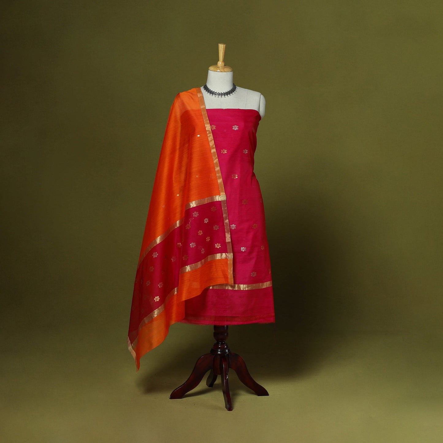 Handloom zari buti chanderi silk 2pc unstitched dress