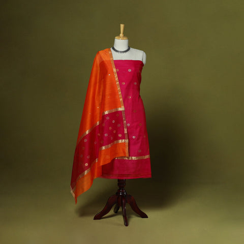Handloom zari buti chanderi silk 2pc unstitched dress