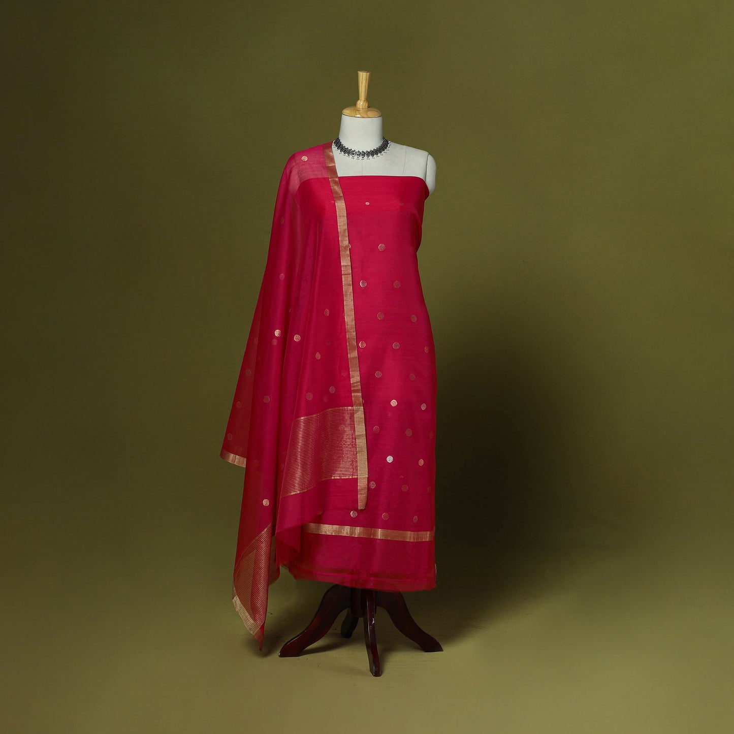 Handloom zari buti chanderi silk 2pc unstitched dress