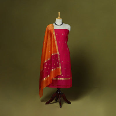 Handloom zari buti chanderi silk 2pc unstitched dress